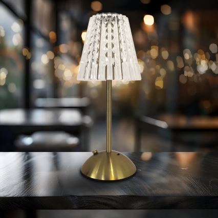 LED регулируема сензорна презареждаща се настолна лампа ELBA LED/1,6W/800 mAh 3000/4000/6000K златисто/прозрачно