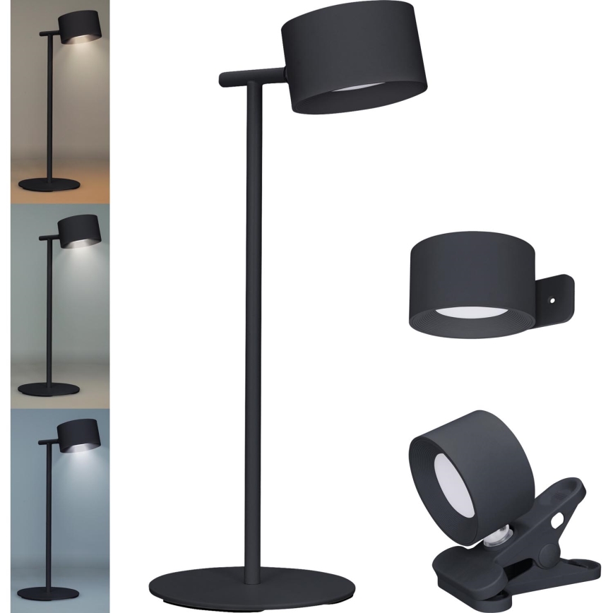 LED регулируема докосваема презареждаема лампа 3 в 1 LED/4W/2000 mAh 3000/4000/6500K черна