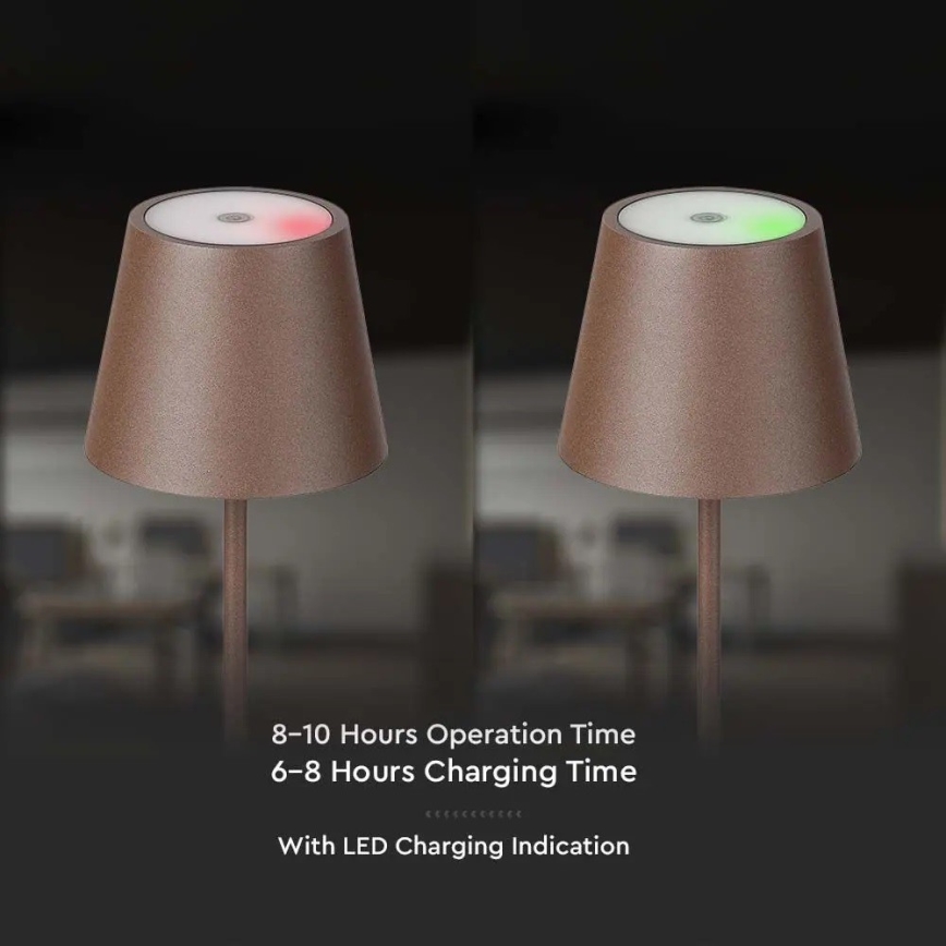 LED регулируема докосваема презареждаема настолна лампа LED/2W/5V 4400 mAh 3000K IP54 кафява