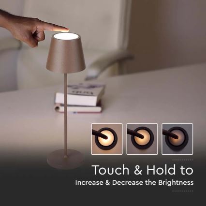 LED регулируема докосваема презареждаема настолна лампа LED/2W/5V 4400 mAh 3000K IP54 кафява