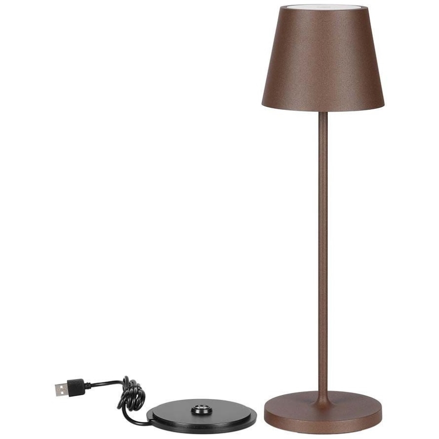 LED регулируема докосваема презареждаема настолна лампа LED/2W/5V 4400 mAh 3000K IP54 кафява