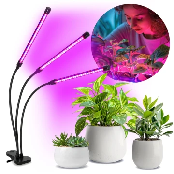 LED регулируема гъвкава настолна лампа с клипс за отглеждане на растения VITARO 3xLED/10W/230V черна