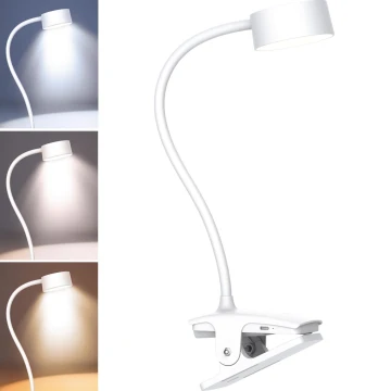 LED регулируема гъвкава презареждаема настолна лампа с клипс LED/2W/1800 mAh 3000/4000/6500K бяла