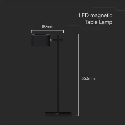 LED регулируема магнитна настолна лампа с безжично зареждане 4в1 LED/3W/5V 3000-6000K 1800 mAh черна