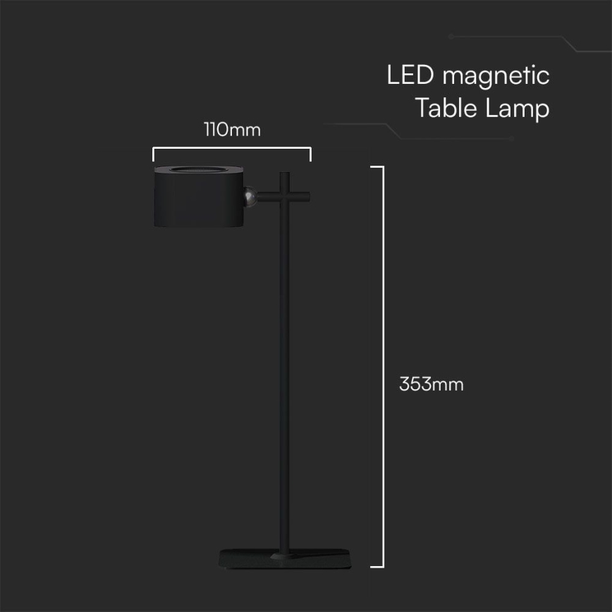 LED регулируема магнитна настолна лампа с безжично зареждане 4в1 LED/3W/5V 3000-6000K 1800 mAh черна