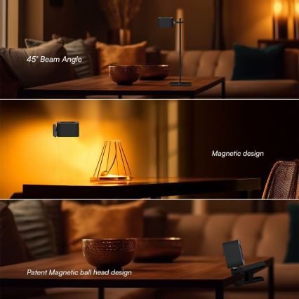 LED регулируема магнитна настолна лампа с безжично зареждане 4в1 LED/3W/5V 3000-6000K 1800 mAh черна