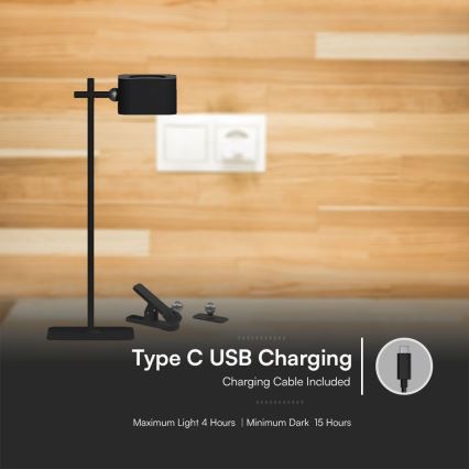 LED регулируема магнитна настолна лампа с безжично зареждане 4в1 LED/3W/5V 3000-6000K 1800 mAh черна