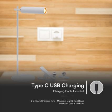 LED регулируема магнитна презареждаща се настолна лампа 3 в 1 LED/3W/5V 4000K 1500 mAh бяла