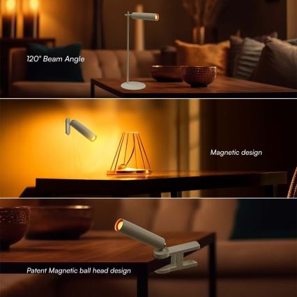 LED регулируема магнитна презареждаща се настолна лампа 3 в 1 LED/3W/5V 4000K 1500 mAh бяла