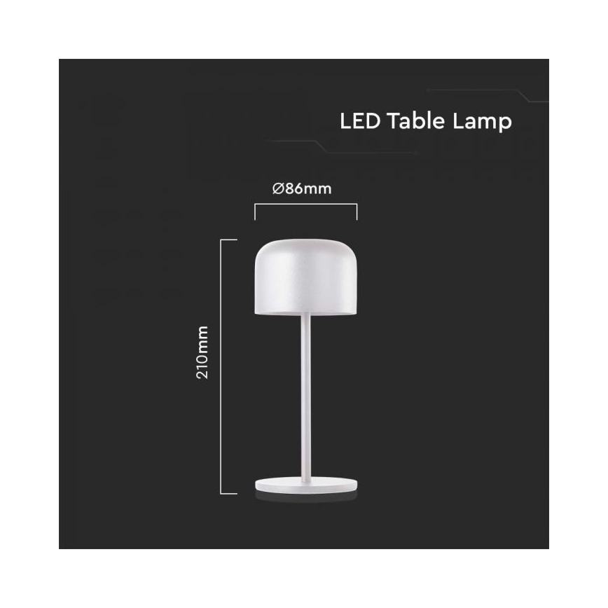 LED регулируема презареждаема настолна лампа с докосване LED/1,5W/5V 2700-5700K IP54 2200 mAh бяла