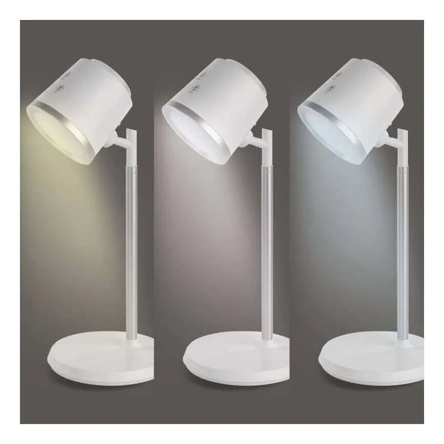 LED регулируема презареждаема настолна лампа 4 в 1 LED/6W/3,7V 3000K/4000K/6500K 1500mAh бяла