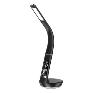 LED регулируема настолна лампа с безжично зареждане Qi 5W и дисплей LED/6W/230V/1xCR2032 3000/4000/6000K черна