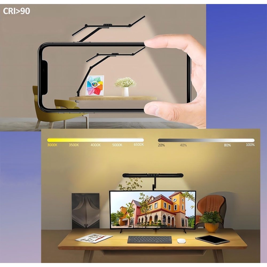 LED регулируема сензорна гъвкава настолна лампа LED/24W/230V 3000-6500K CRI 92 черна