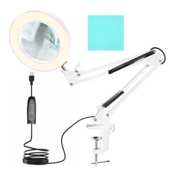 LED регулируема настолна лампа с лупа LED/6W/5V 3000K/4000K/6000K бяла