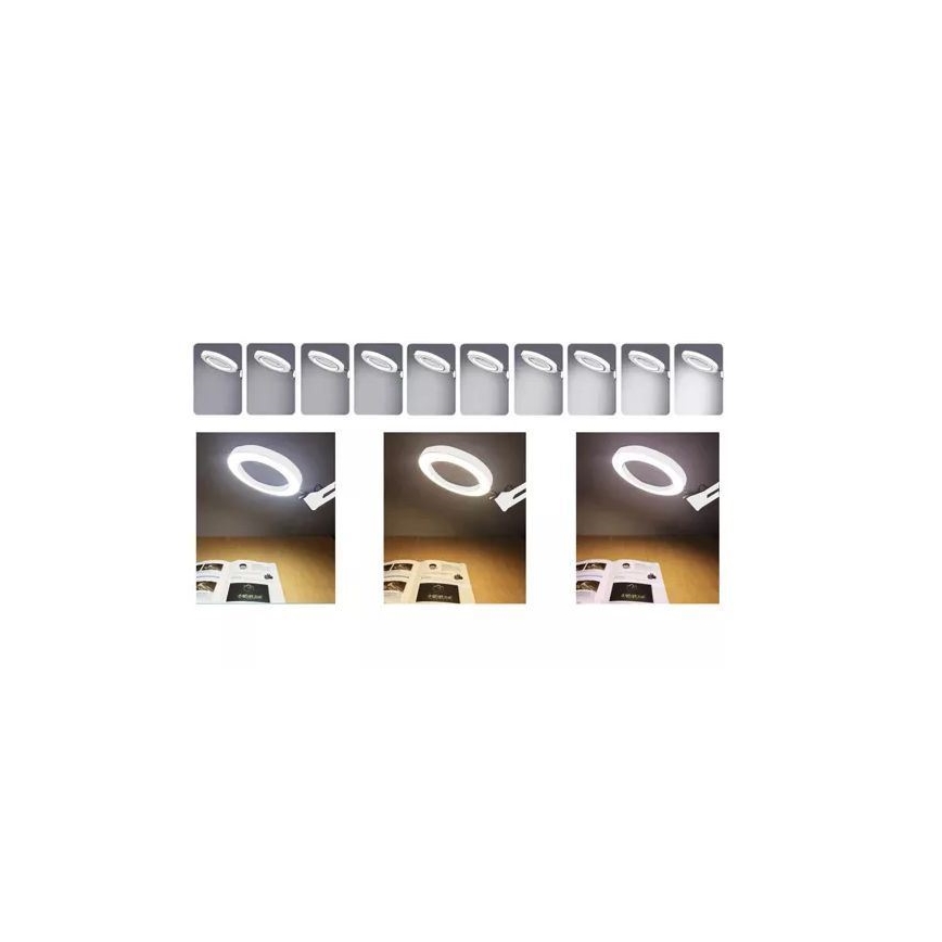 LED регулируема настолна лампа с лупа LED/6W/5V 3000K/4000K/6000K бяла