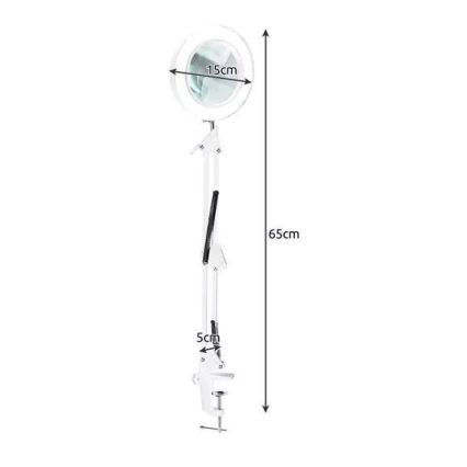 LED регулируема настолна лампа с лупа LED/6W/5V 3000K/4000K/6000K бяла