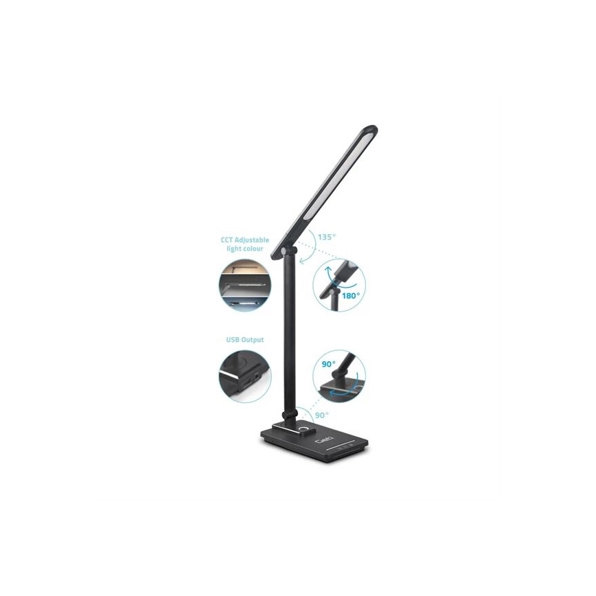 LED регулируема настолна лампа с USB LED/9W/230V 3000K/4000K/5500K черна