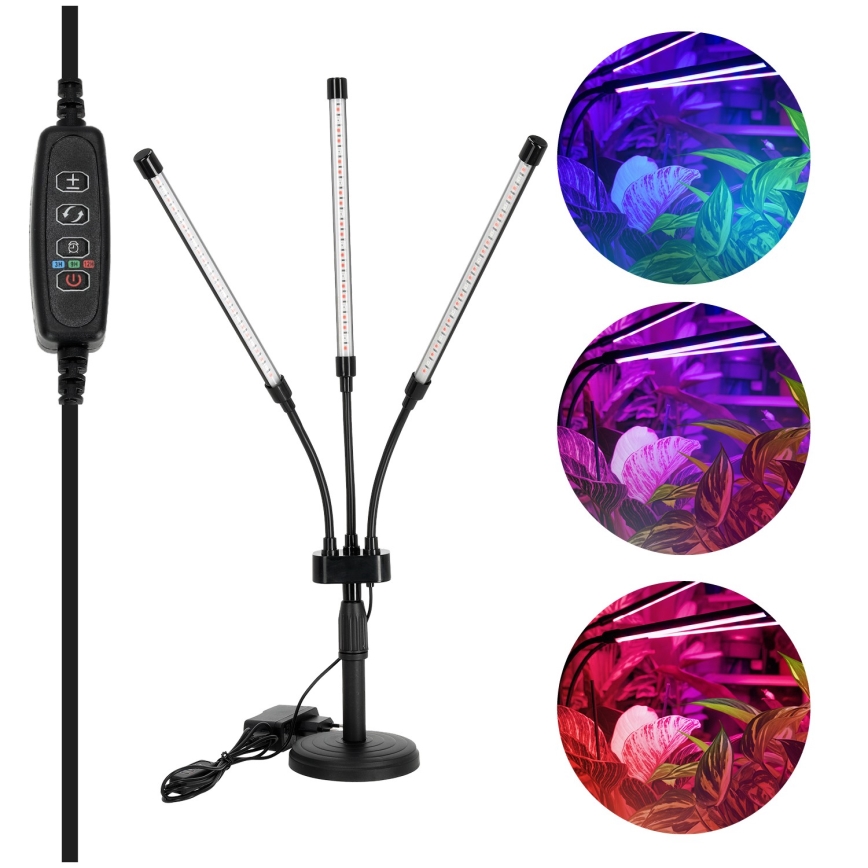 LED регулируема гъвкава настолна лампа за отглеждане на растения VITARO 3xLED/10W/230V черна