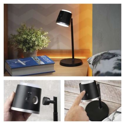 LED регулируема презареждаема настолна лампа 4 в 1 LED/6W/3,7V 3000K/4000K/6500K 1500mAh черна