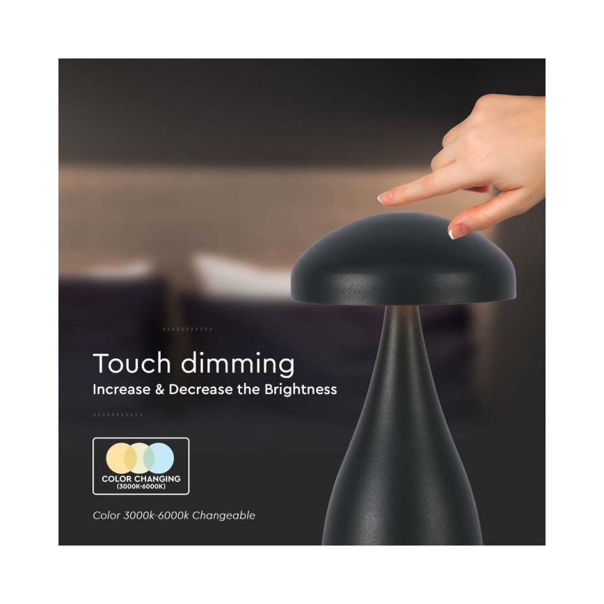 LED регулируема презареждаема настолна лампа с докосване LED/1W/5V 3000-6000K 1800 mAh черна