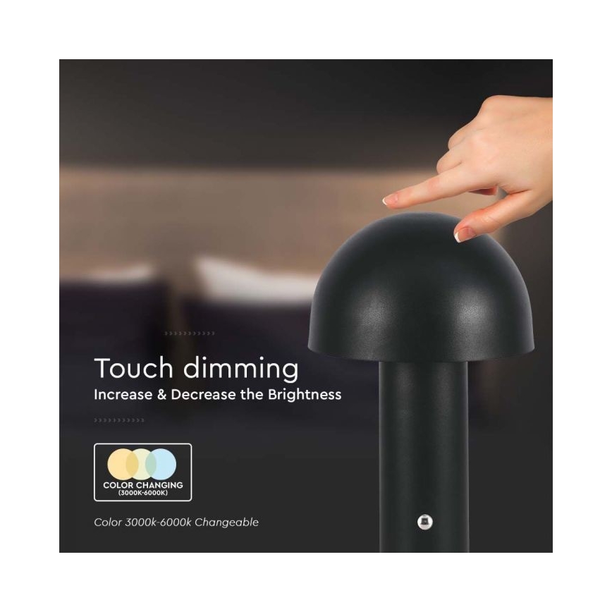 LED регулируема презареждаема настолна лампа с докосване LED/1W/5V 3000-6000K 1800 mAh черна