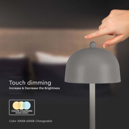 LED регулируема презареждаема настолна лампа с докосване LED/1W/5V 3000-6000K 1800 mAh сива