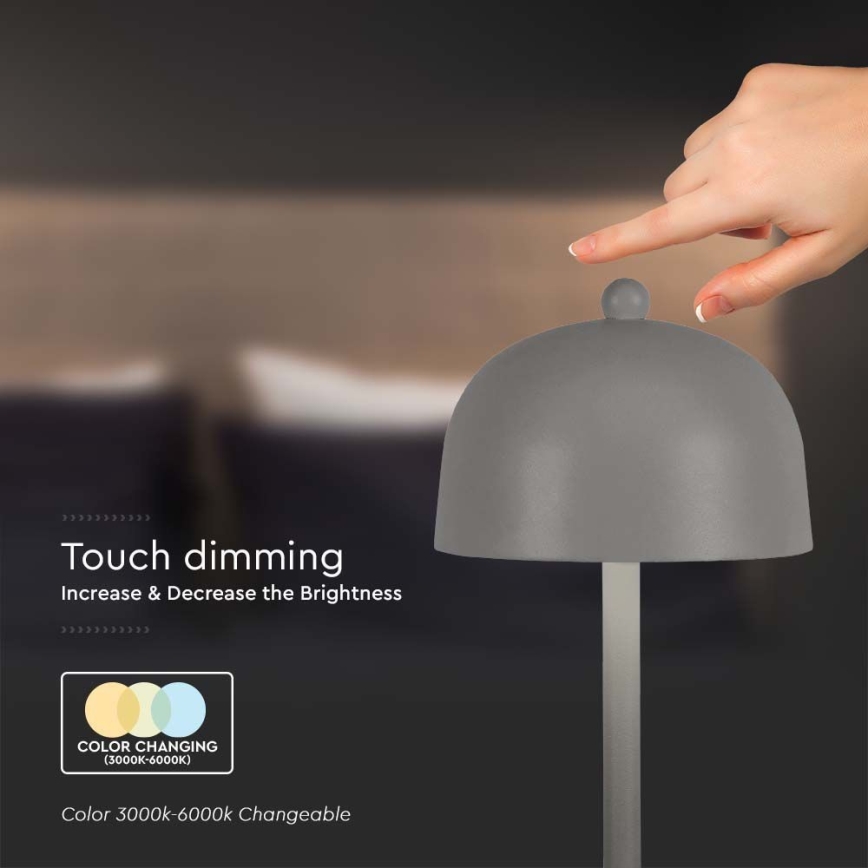 LED регулируема презареждаема настолна лампа с докосване LED/1W/5V 3000-6000K 1800 mAh сива