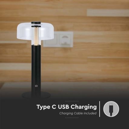 LED регулируема презареждаема настолна лампа с докосване LED/1W/5V 3000K 1800 mAh черна