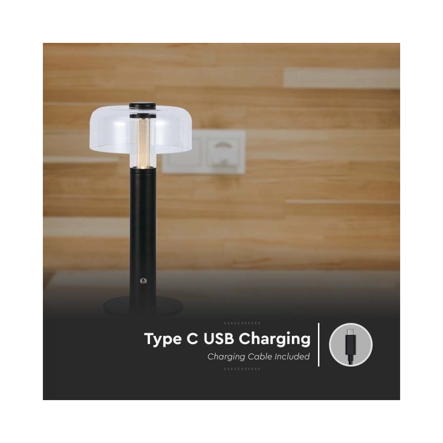 LED регулируема презареждаема настолна лампа с докосване LED/1W/5V 3000K 1800 mAh черна