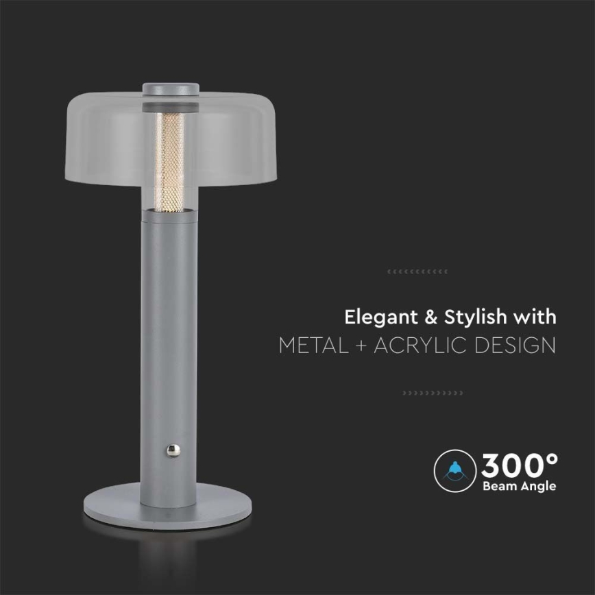 LED регулируема презареждаема настолна лампа с докосване LED/1W/5V 3000K 1800 mAh сива