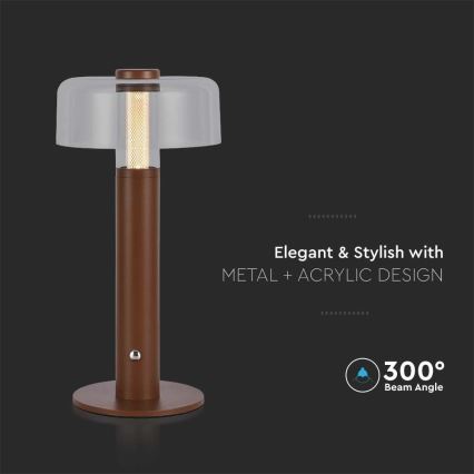 LED регулируема презареждаема настолна лампа с докосване LED/1W/5V 3000K 1800 mAh кафява