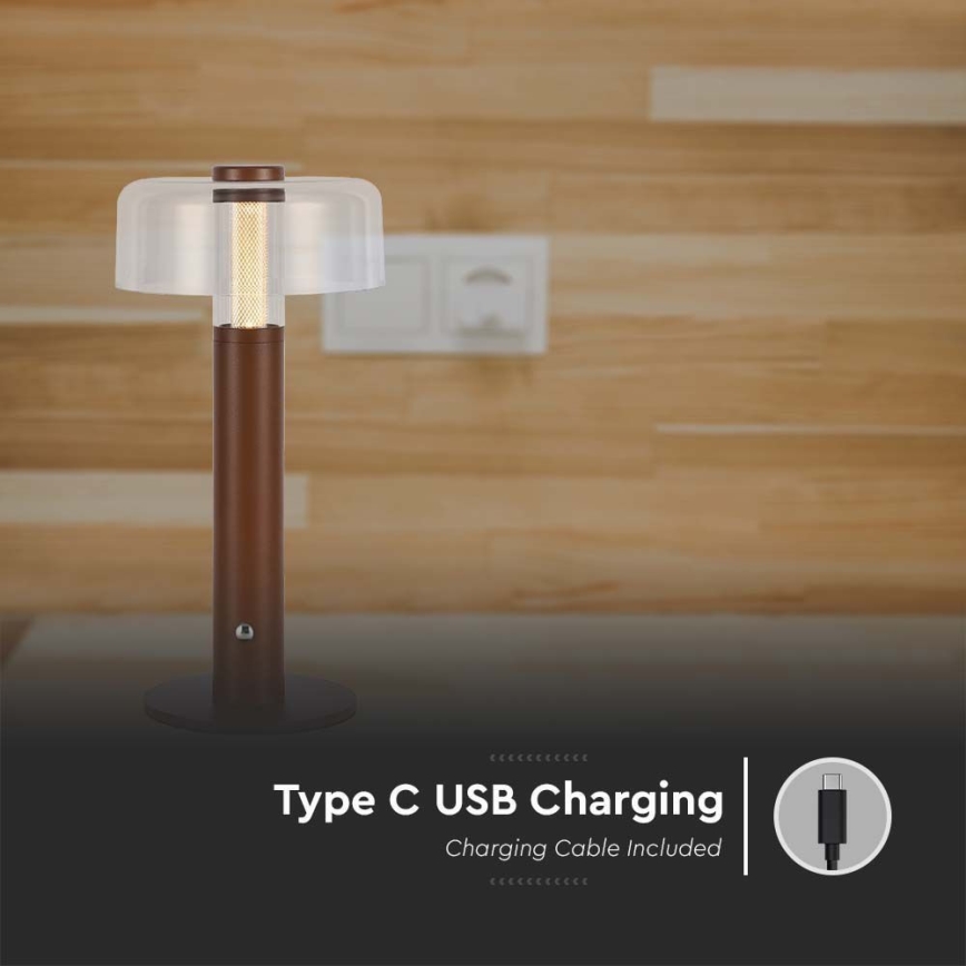 LED регулируема презареждаема настолна лампа с докосване LED/1W/5V 3000K 1800 mAh кафява