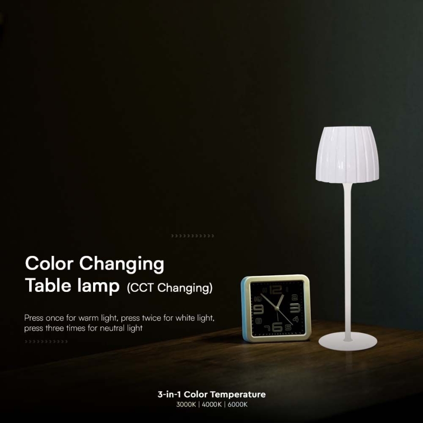 LED регулируема презареждаема настолна лампа с докосване LED/2,7W/5V 3000/4000/6000K 1800 mAh бяла