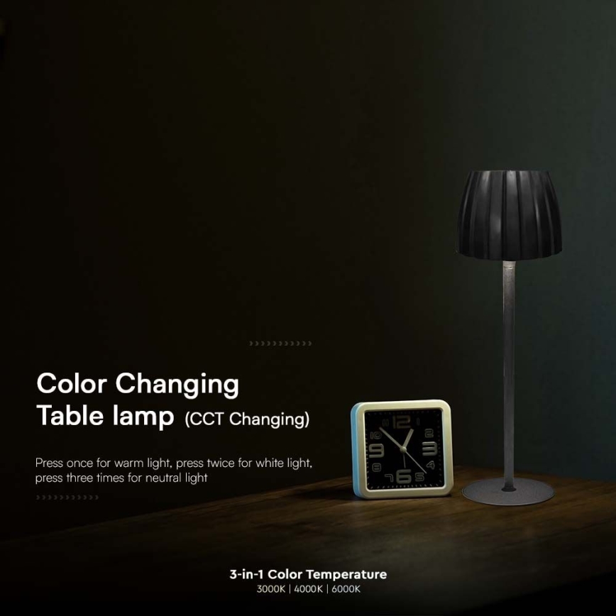 LED регулируема презареждаема настолна лампа с докосване LED/2,7W/5V 3000/4000/6000K 1800 mAh черна