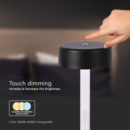 LED регулируема презареждаема настолна лампа с докосване LED/3W/5V 3000-6000K 2400 mAh черна