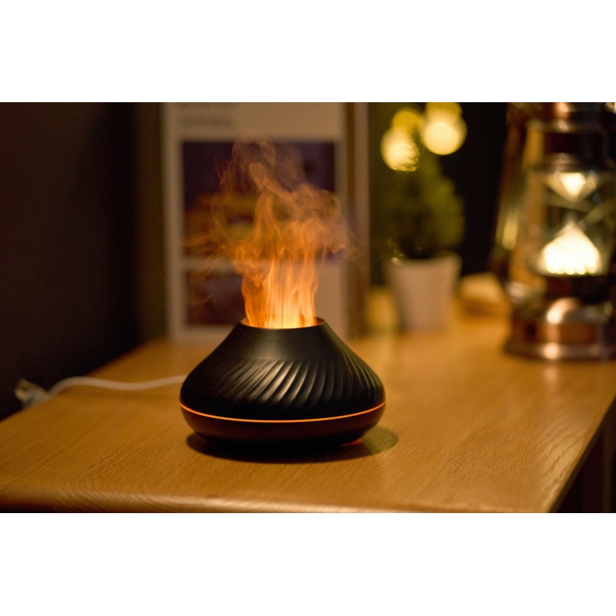 LED RGB Арома дифузер с имитация на пламък LED/6,5W/5V 130ml черен