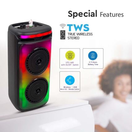 LED RGB Акумулаторна тонколона с микрофон 400W/2400 mAh + дистанционно управление