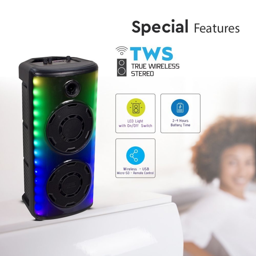LED RGB Акумулаторна тонколона с микрофон 600W/2400 mAh + дистанционно управление
