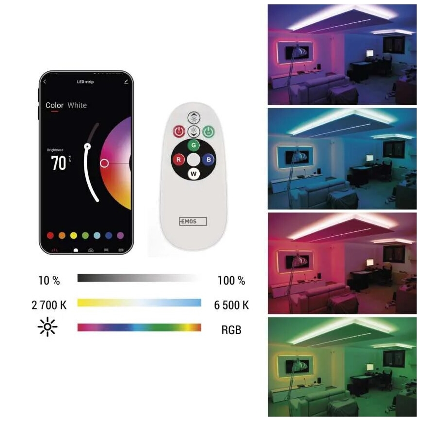 LED RGB+CCT Димируема лента GOSMART LED/11W/230V 2 m 2700-6500K IP44 Wi-Fi + дистанционно управление