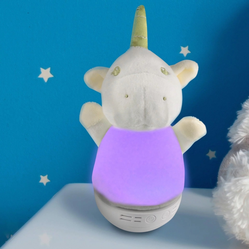 LED RGB Детска малка нощна лампа с melody 3xAAA/5V еднорог