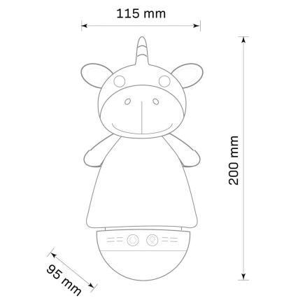 LED RGB Детска малка нощна лампа с melody 3xAAA/5V еднорог