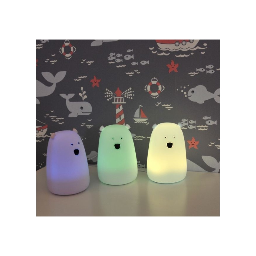 LED RGB Детска сензорна лампа BEAR LED/0,8W/5V бяла + USB