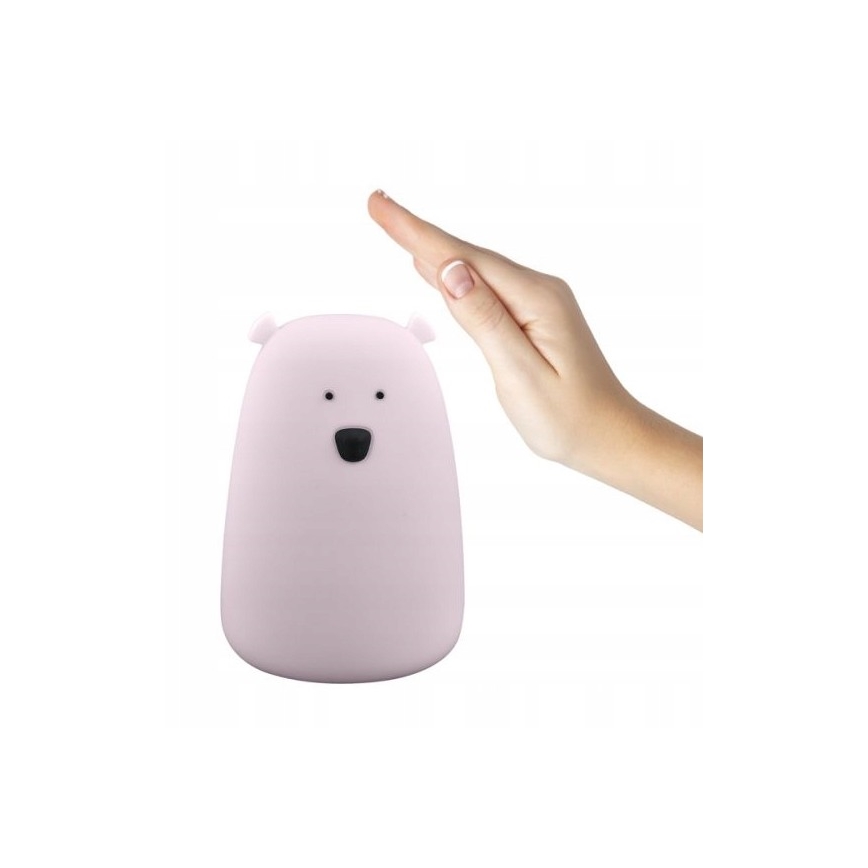 LED RGB Детска сензорна лампа BEAR LED/0,8W/5V розова + USB