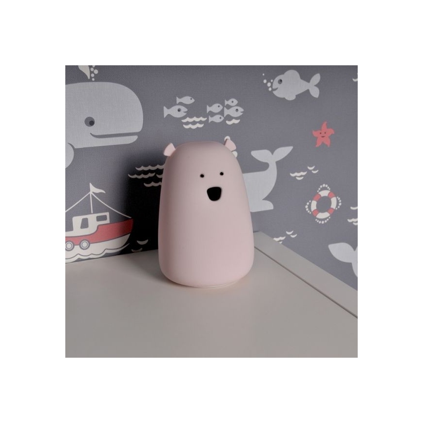 LED RGB Детска сензорна лампа BEAR LED/0,8W/5V розова + USB