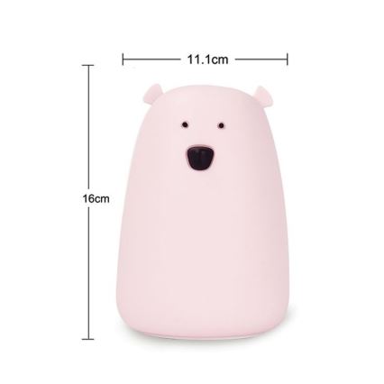 LED RGB Детска сензорна лампа BEAR LED/0,8W/5V розова + USB