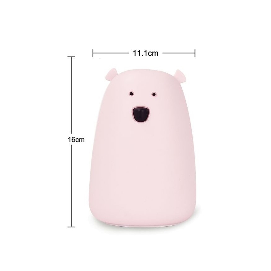 LED RGB Детска сензорна лампа BEAR LED/0,8W/5V розова + USB