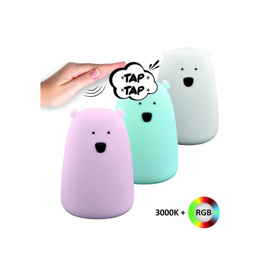 LED RGB Детска сензорна лампа BEAR LED/0,8W/5V розова + USB