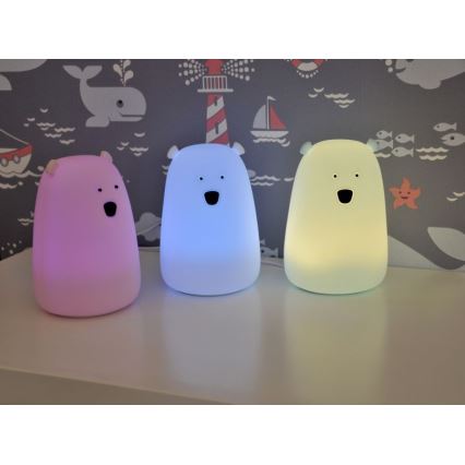 LED RGB Детски докосване малко лампа BEAR LED/0,8W/5V син