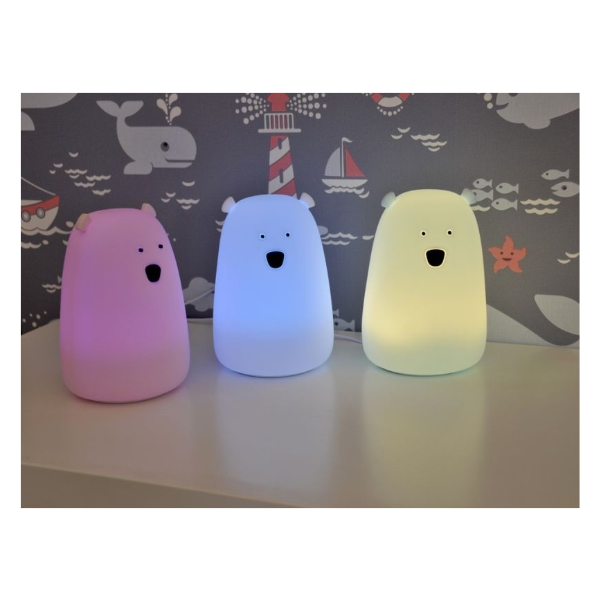 LED RGB Детски докосване малко лампа BEAR LED/0,8W/5V син