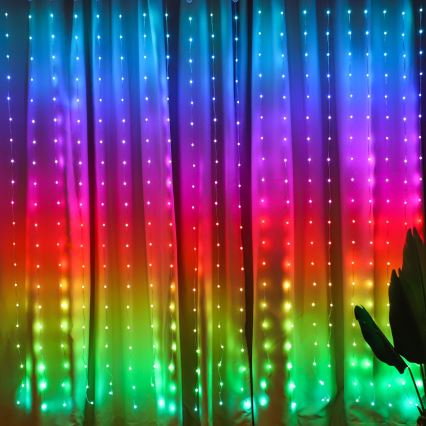 LED RGB Димируем Коледна завеса WIZARD 400xLED/USB 2x2 м + дистанционно управление